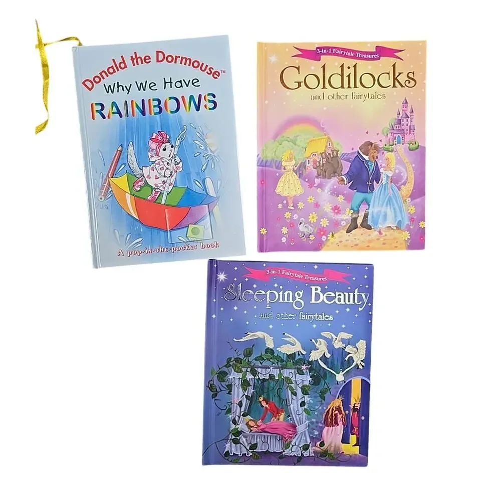 Lot of 3 Vintage Rainbows, Goldilocks, Sleeping Beauty Hardcover Childrens Books